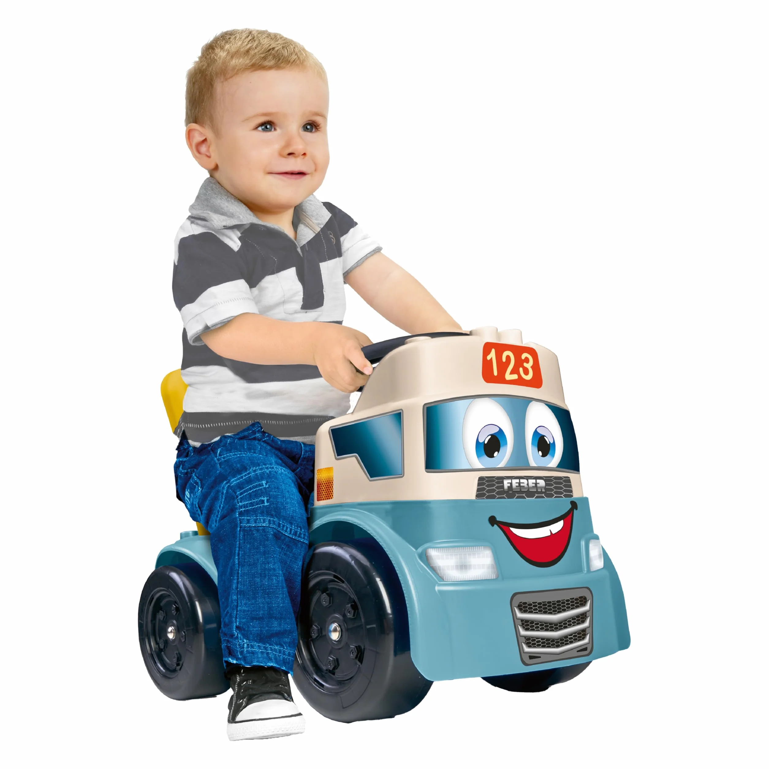 FEBER Motofeber Casual Blocks, Correpasillo de Empuje y Andador, Juego 3 en 1, Incluye Panel de Encajables y 10 Bloques de Figuras Geométricas, Maletero para Guardar Bloques, Famosa (FED32000)