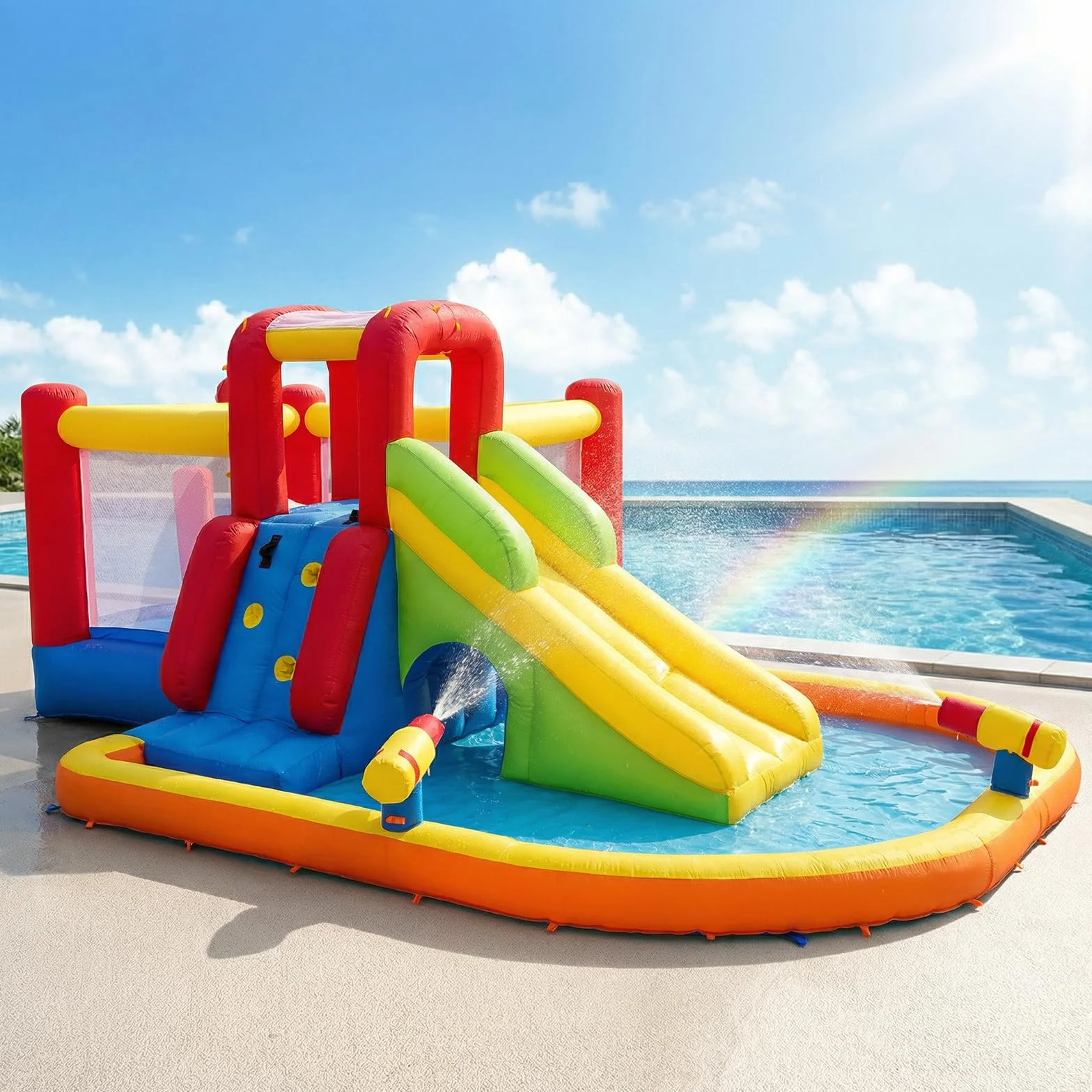 Ballsea Castillo hinchable con soplador, material premium, certificado de seguridad, uso en interiores y exteriores, ideal para cumpleaños infantiles y fiestas familiares
