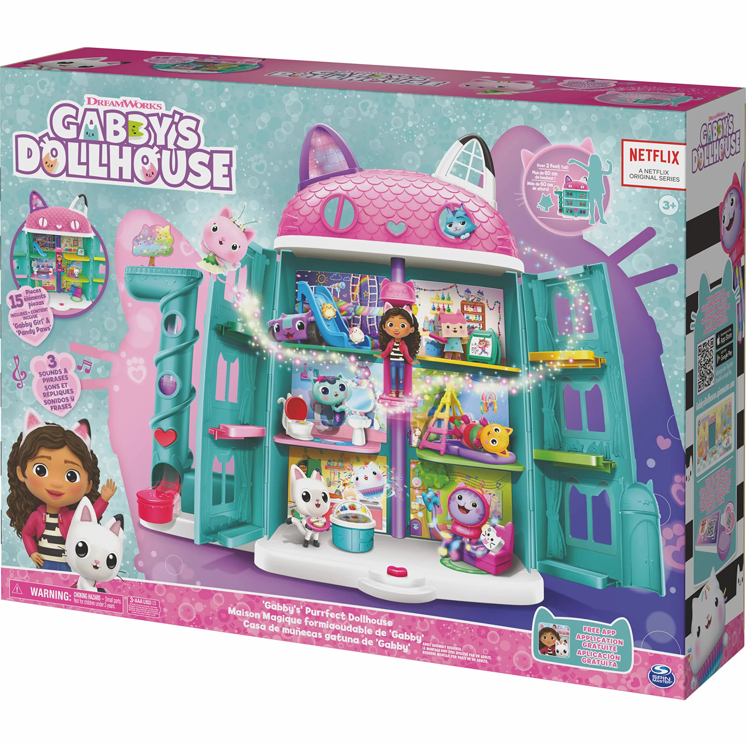 LA CASA DE MUÑECAS DE GABBY - La Casa de Muñecas de Gabby's Dollhouse con 2 Figuras, 8 Muebles, 3 Accesorios, 2 Cajas Sorpresa y Sonidos - 6060414 - Juguetes Niñas 3 años + - Regalo Niña 3 años +