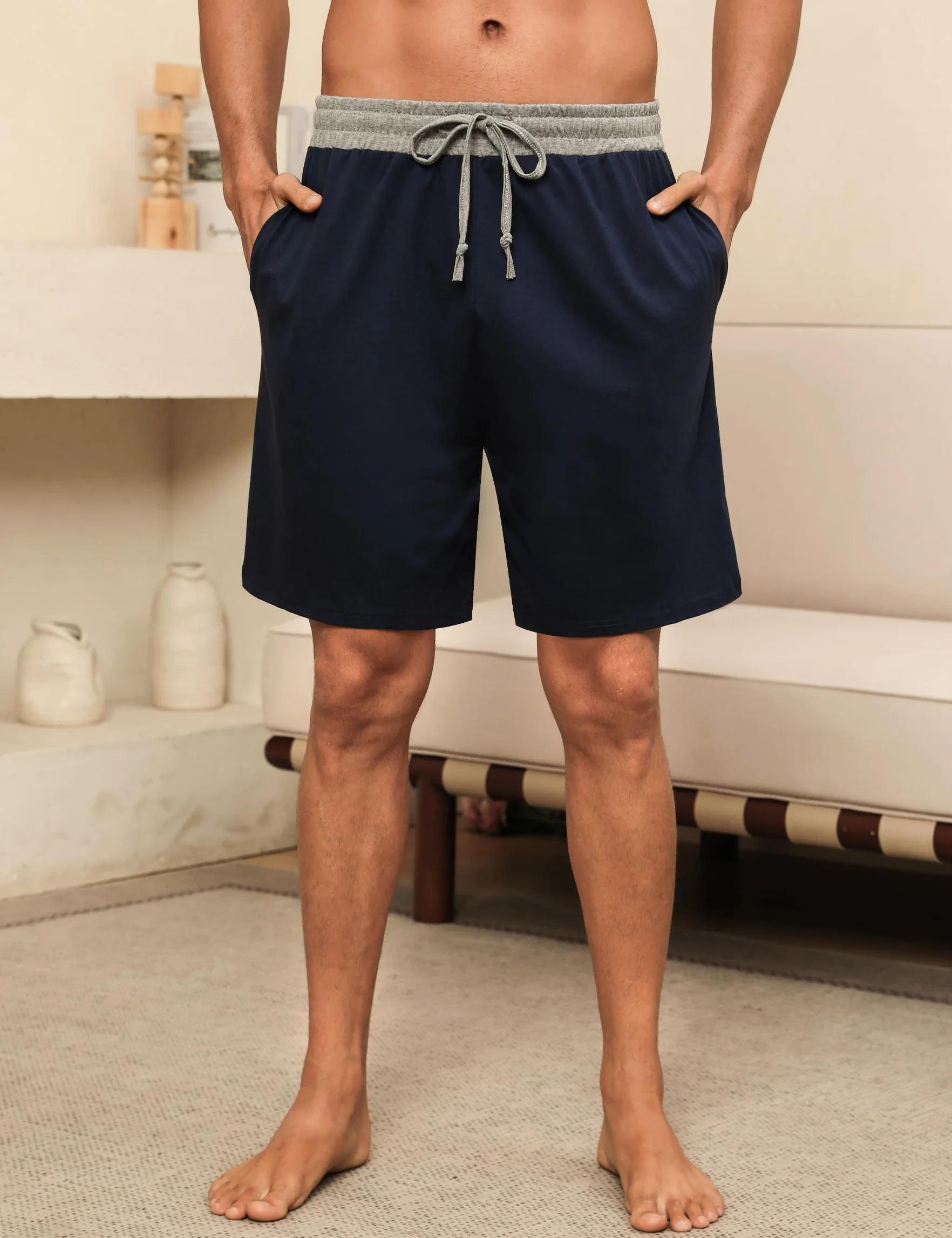 Pantalones Pijama Cortos Hombre Algodón Verano Casuales Bermudas con Bolsillos S-3XL