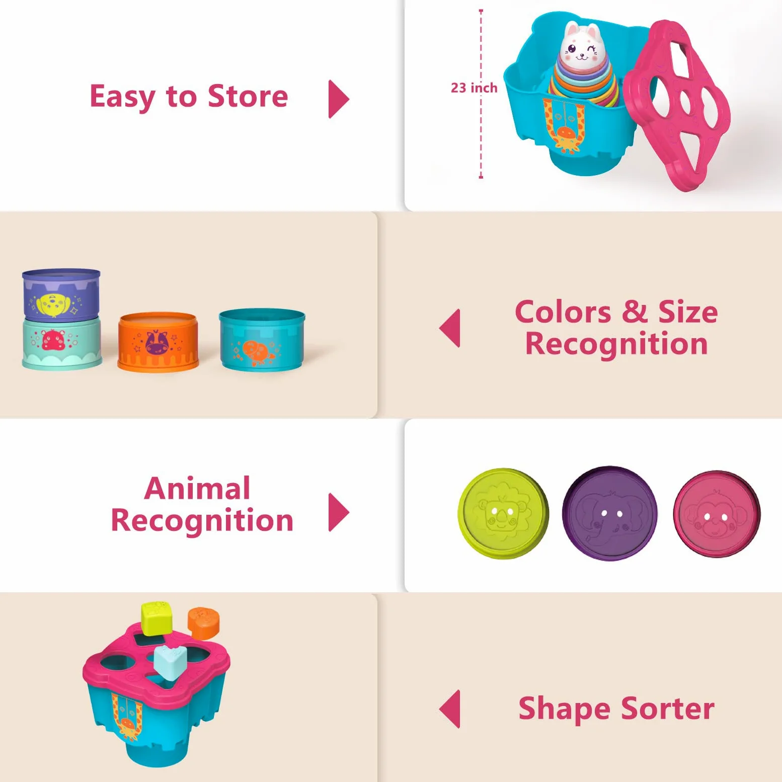 LTKFFFdp - Juguete apilable para bebés de 1 a 3 años, clasificador de forma de copa para bebés de 6-12-18 meses, bloque de aprendizaje apilable, regalo de cumpleaños para niñas y niños de 9