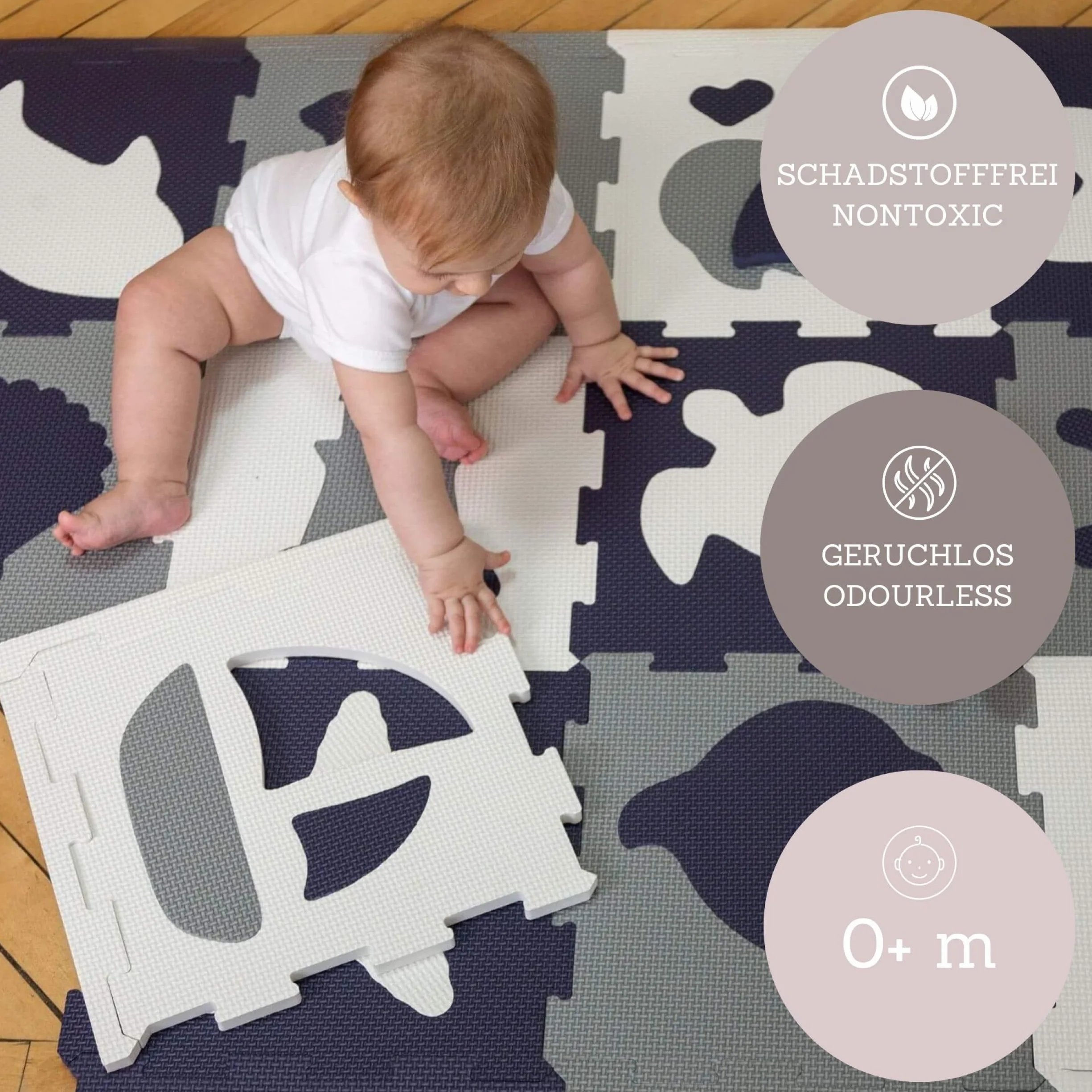 Hakuna Matte Alfombra Puzle Infantil de Espuma 1,2 x 0,9 m Motivo Mundo Marino – Set de 12 Piezas de 30x30 cm – Alfombra de Gateo Acolchada de Gran Grosor, Libre de Sustancias Nocivas