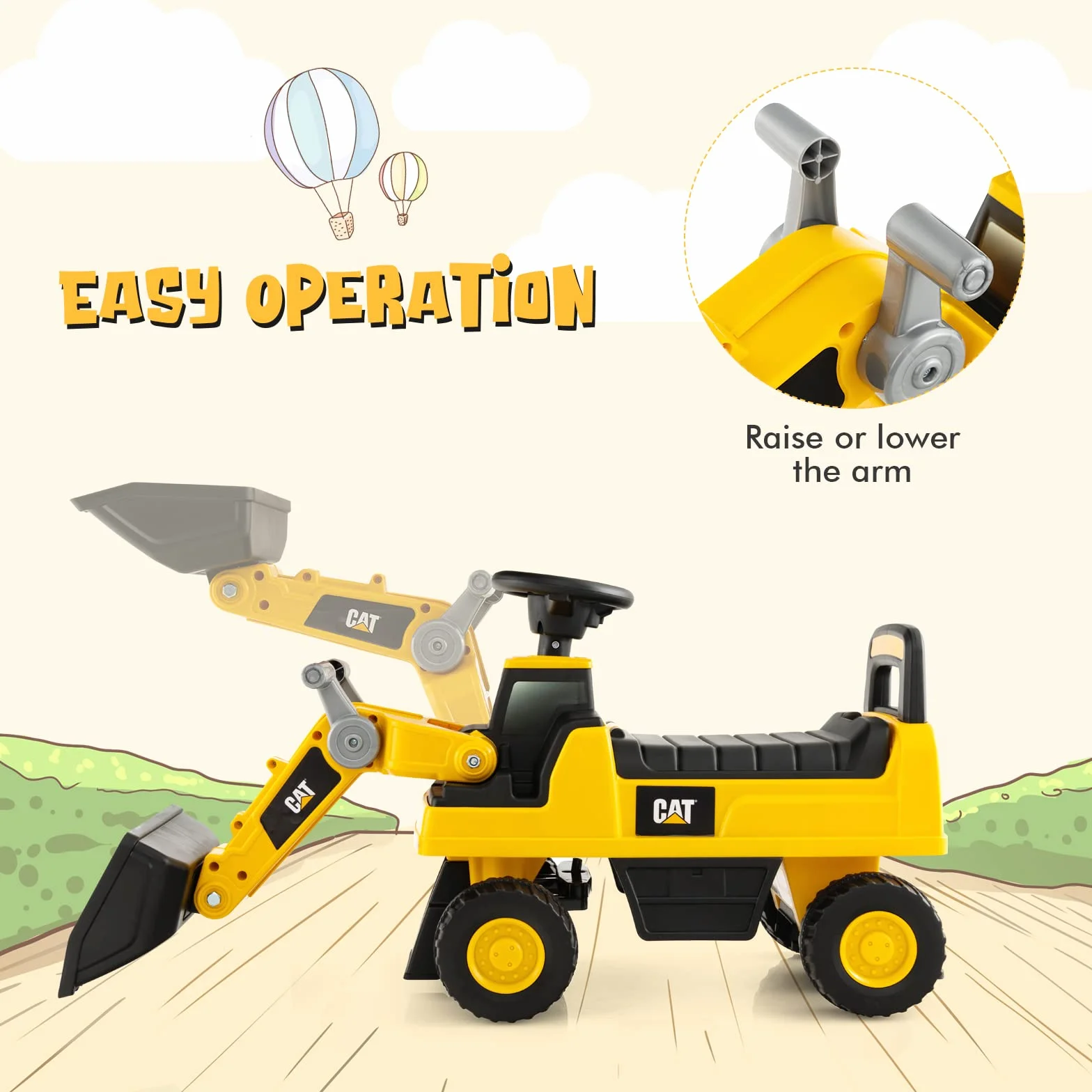 GOPLUS Portador Bulldozer para niños con bocina y Espacio de Almacenamiento Oculto, vehículo excavador con Pala y Asiento cómodo, Carga 25 kg, para niños de 1 a 3 años