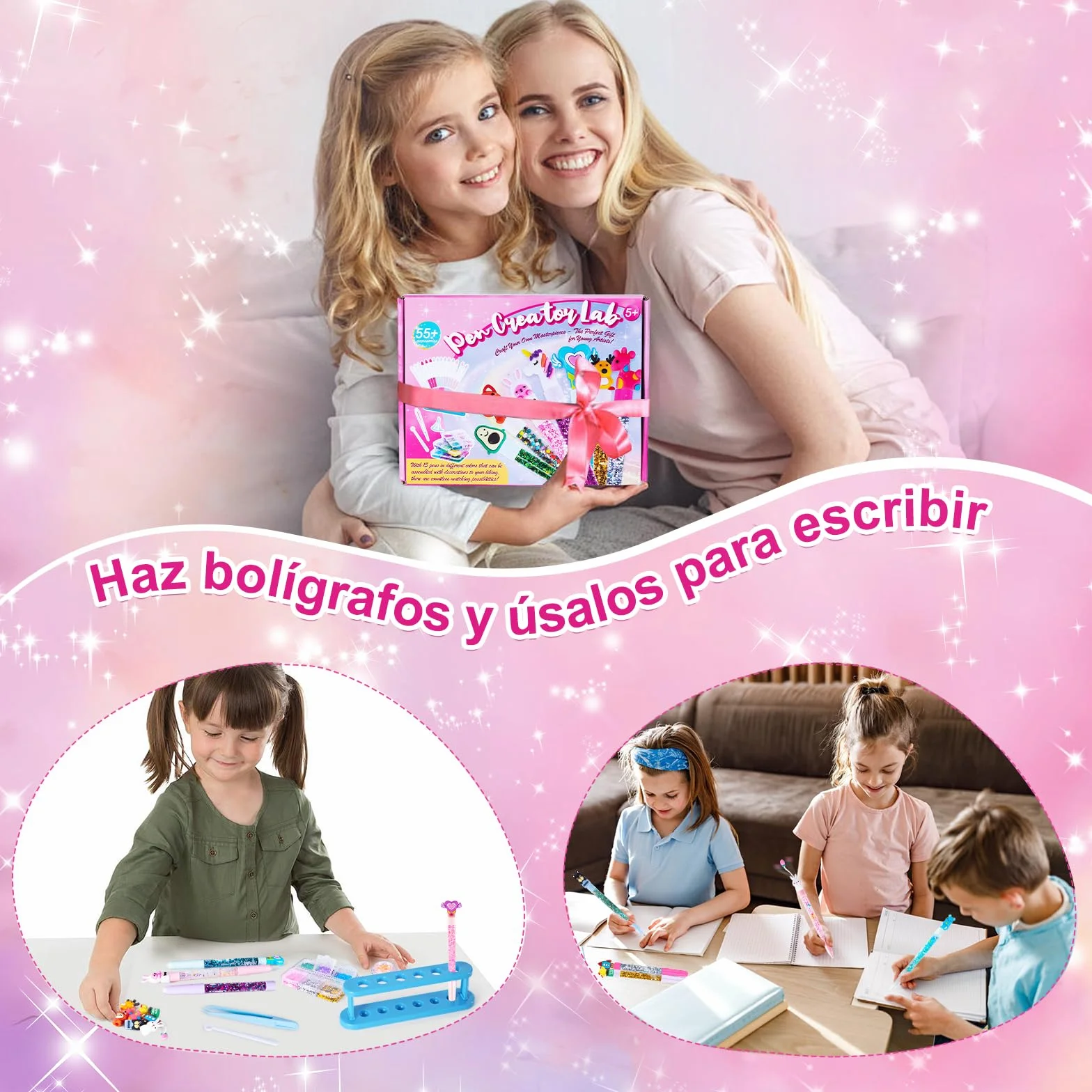 Kazzley Kit de Creación de Bolígrafos con 55+ PCS, Cree 15 Bolígrafos Personalizados, Manualidades Niños 5 6 7 8 9 10 años, Juego Creativo Infantil, Regalo Juguetes para Niños y Niñas