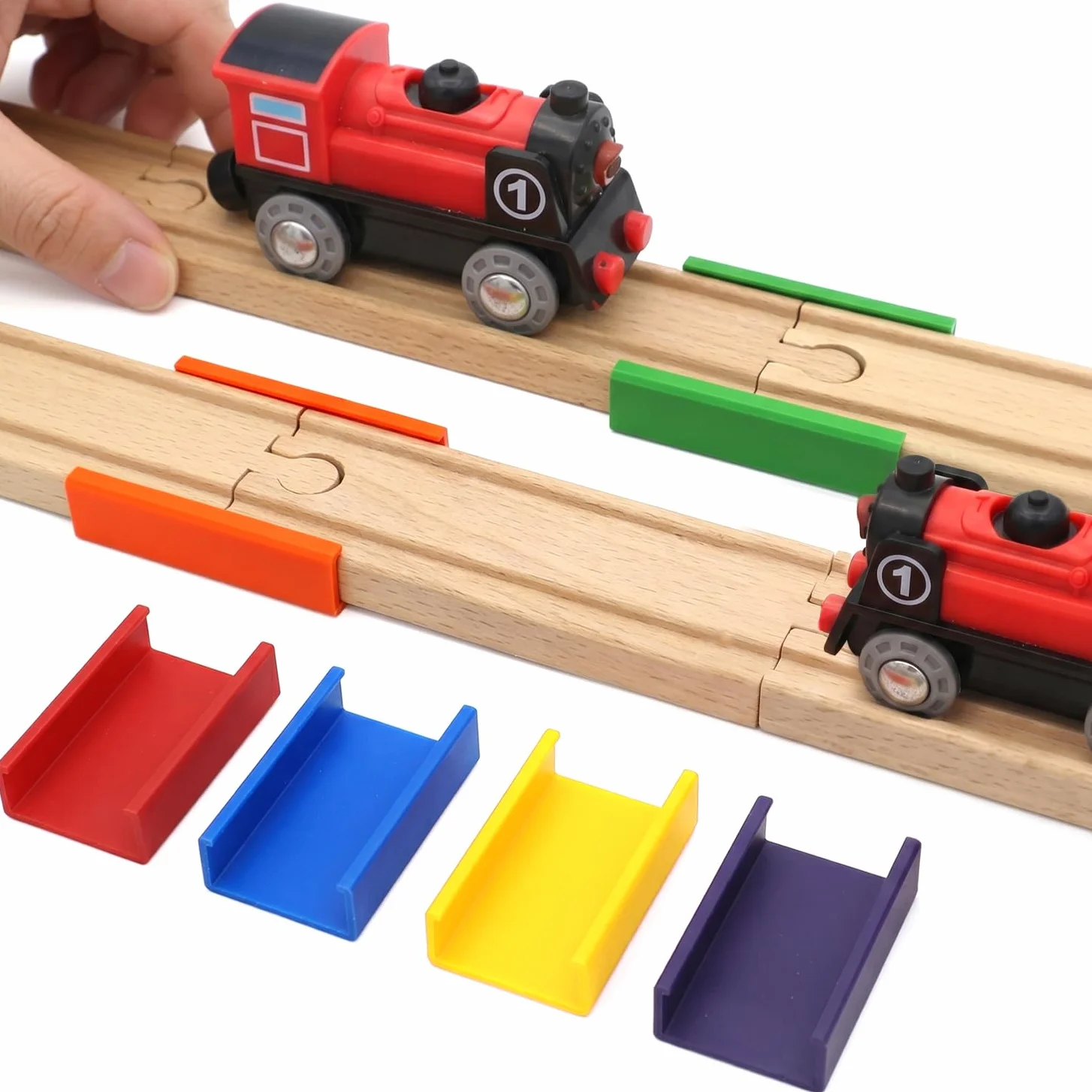6 Piezas Rails Du Train Adaptador De Vía De Tren De Madera Piezas De Conector Universal Vías de Tren de Madera Adaptador de Puente Juguetes Educativos para Niños