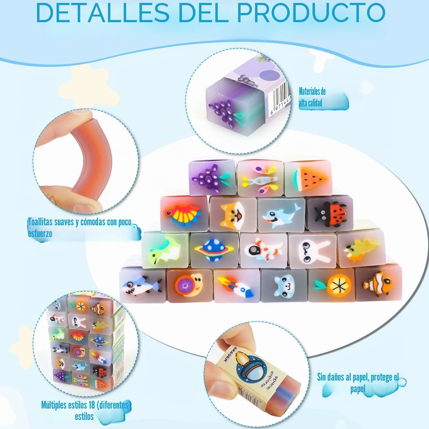 36 Piezas Lápices Infantiles con Borrador, Regalos para Cumpleaños Infantiles, 18 Borradores Divertidos 18 Lápices, Gomas de Borrar Divertidas para Niños y Niñas, Útiles Escolares