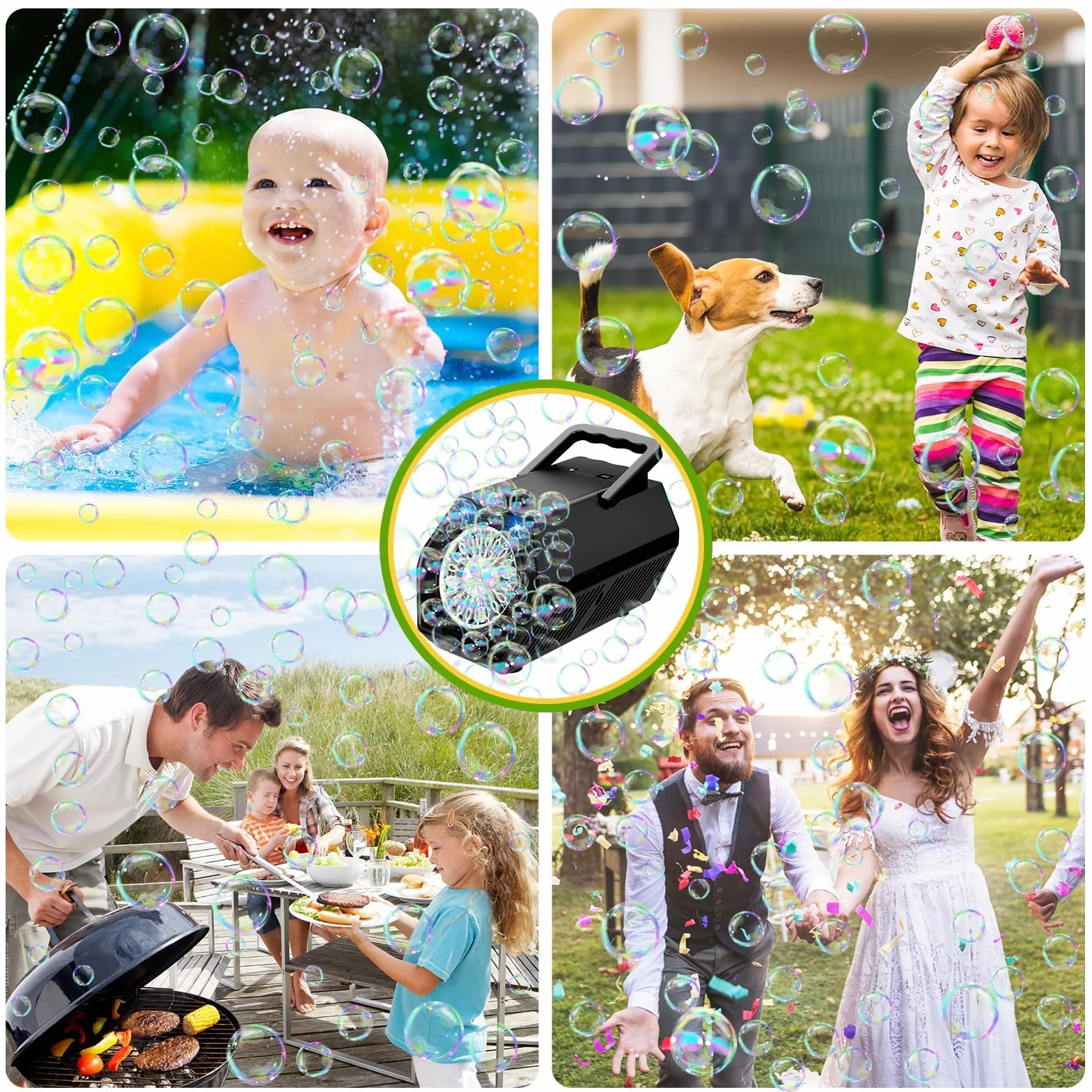 Maquina Burbujas, Más de 18.000 Burbujas por Minuto, Bubble Machine Automatico, Portátil Maquina de Burbujas para Niños, Juguetes Cumpleaños Invitados niños Fiestas Boda Exteriores (Negro)