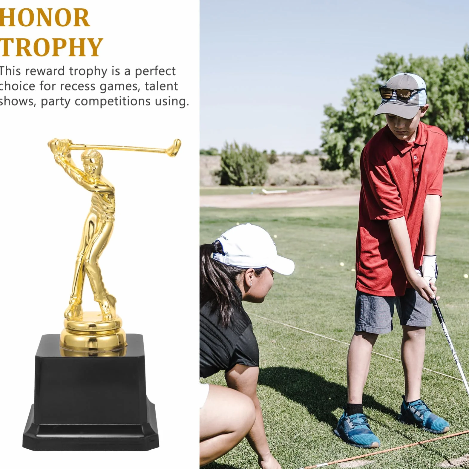 Happyyami Trofeo de Golf con Base para Placa Decoración de Trofeos Campeón Copa Creativa Competición Infantil 6.69x2.95x2.95In
