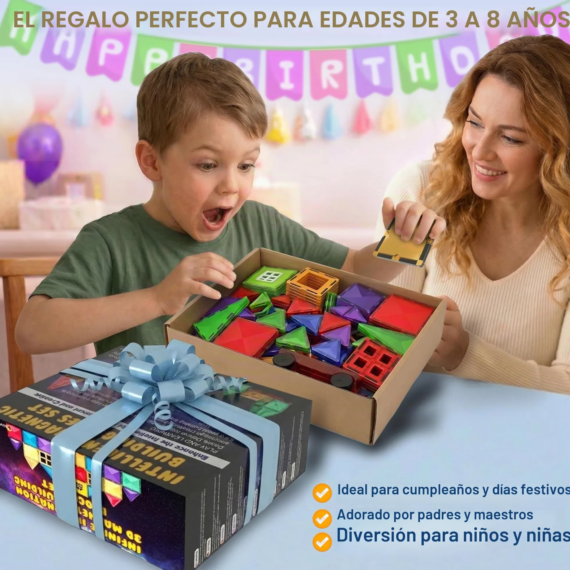 Juguete de Bloques de Construcción Magnéticos – Bloques Magnéticos Educativos Stem para Niños, Aprendizaje Creativo Sensorial Montessori para Bebés y Niños de 3+ Años – 57 Piezas