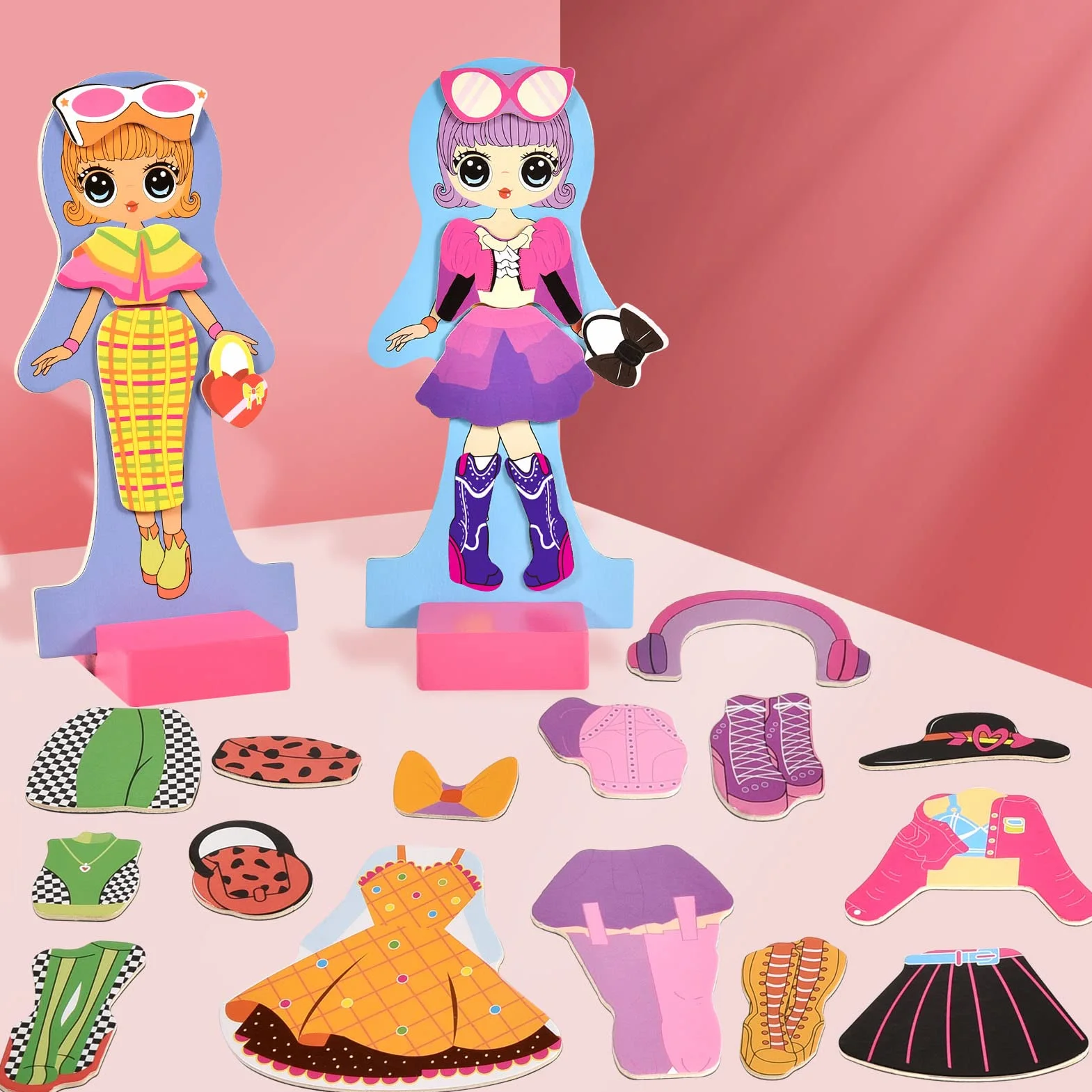 Toyssa Muñecas magnéticas para Vestir Vestir Muñeca Juego de Magnéticos Juguete de Madera Juguetes Montessori Educativo Juego de imitación Regalo para Bebés Niñas 2 3 4 5 6 años