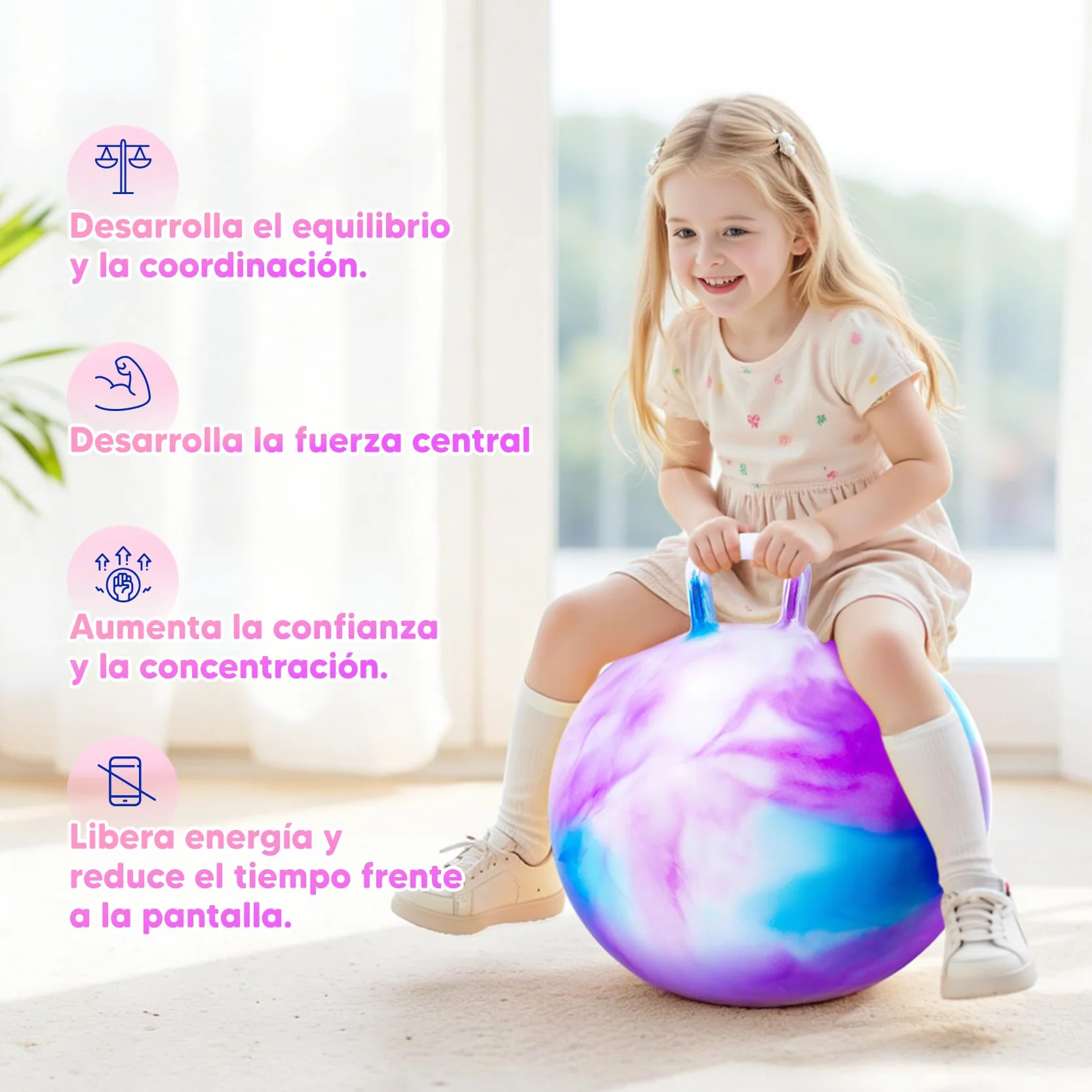 INPODAK Pelotas Saltarinas para Niños,Bola Hopper de 22 Pulgadas,Pelota Saltarina con Asa,Pelotas Saltarinas Inflables,Space Hopper para Niños de 7 a 12 Años,Juguetes Saltarines para Ninos