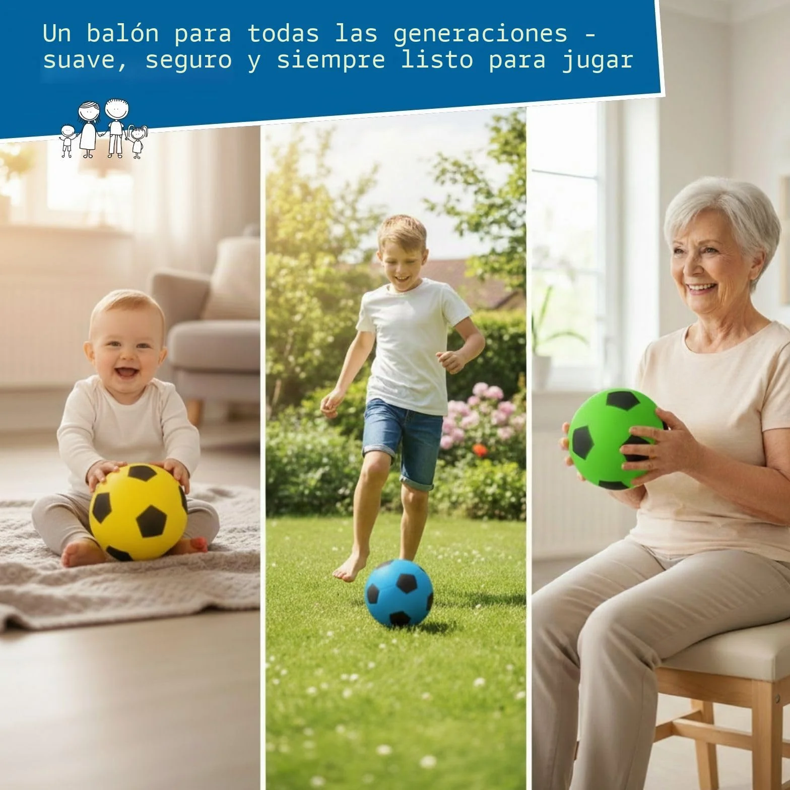 alldoro 63105 Balón de Espuma, con diseño de fútbol, para niños a Partir de 18 Meses, para Interior y Exterior, Azul, 20 cm, 153 g