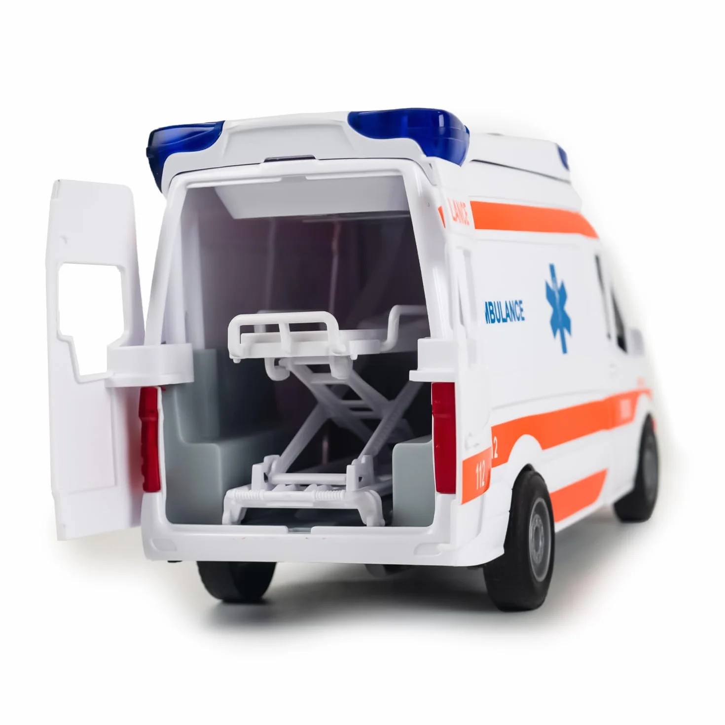 CELMAN Coche de Juguete médico Responder, camioneta de Rescate con Camilla, portón Trasero para Abrir, luz y Sonido, Gran Coche de Juguete Ambulancia para niños a Partir de 3, 4, 5, 6, 7, 8 años