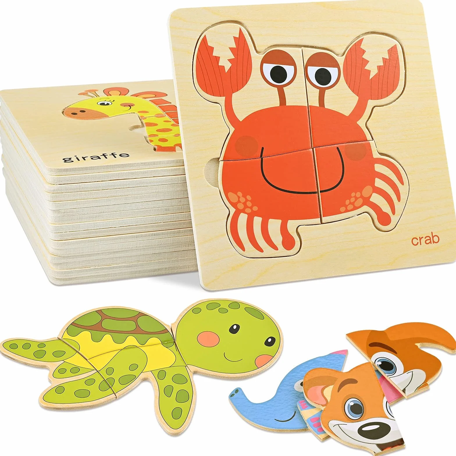 GOLDGE Puzzle 16 Pcs Juegos Educativos Animales Rompecabezas Niños 1-5 Años