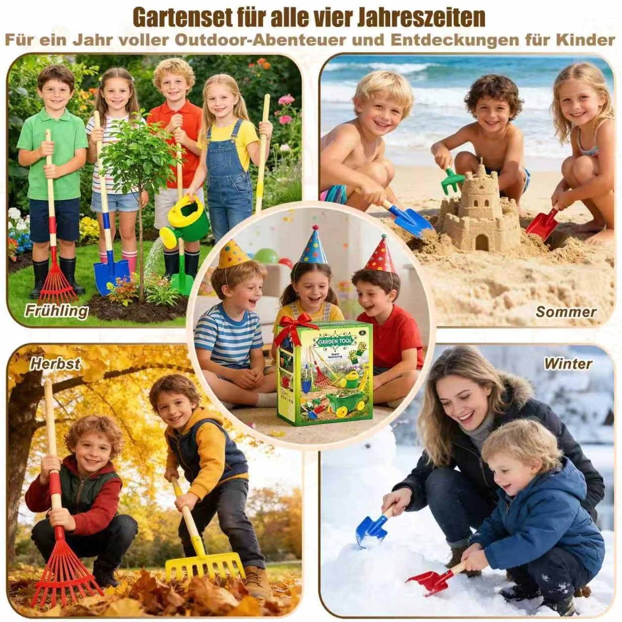 Carretilla para Niños, 13pcs Carretilla Niño Set Jardinería, Juego Herramientas de Jardín para Infantil con Pala, Escoba, Rastrillo y Rastrillo de Hojas, Pulverizador Juguetes de Arena Exterior (B)