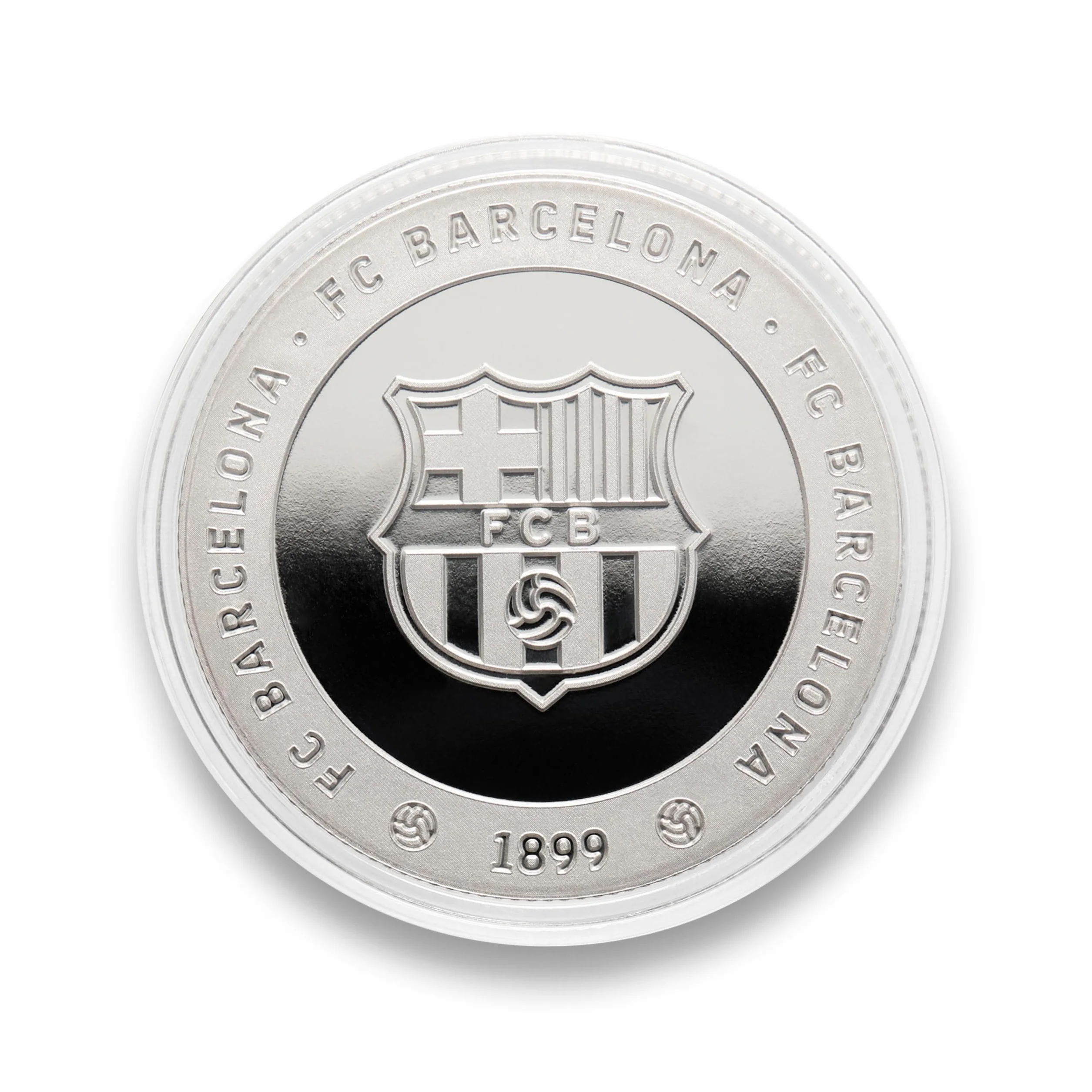 FC Barcelona - Moneda edición Especial con Escudo y Grabado del Estadio Spotify Camp NOU - Coleccionable - Plateada - Producto Oficial
