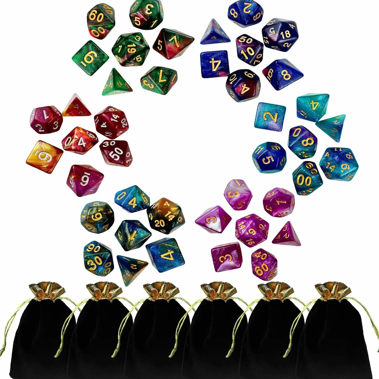 42 Piezas Dados Jdr, Poliédricos Dice, Acrílico, Reutilizable Dados de Juego, Desde Ldéal para Juegos de Compañía Juegos de Sociedad Mazmorras Dragones Juego Mágico (6 Colores)