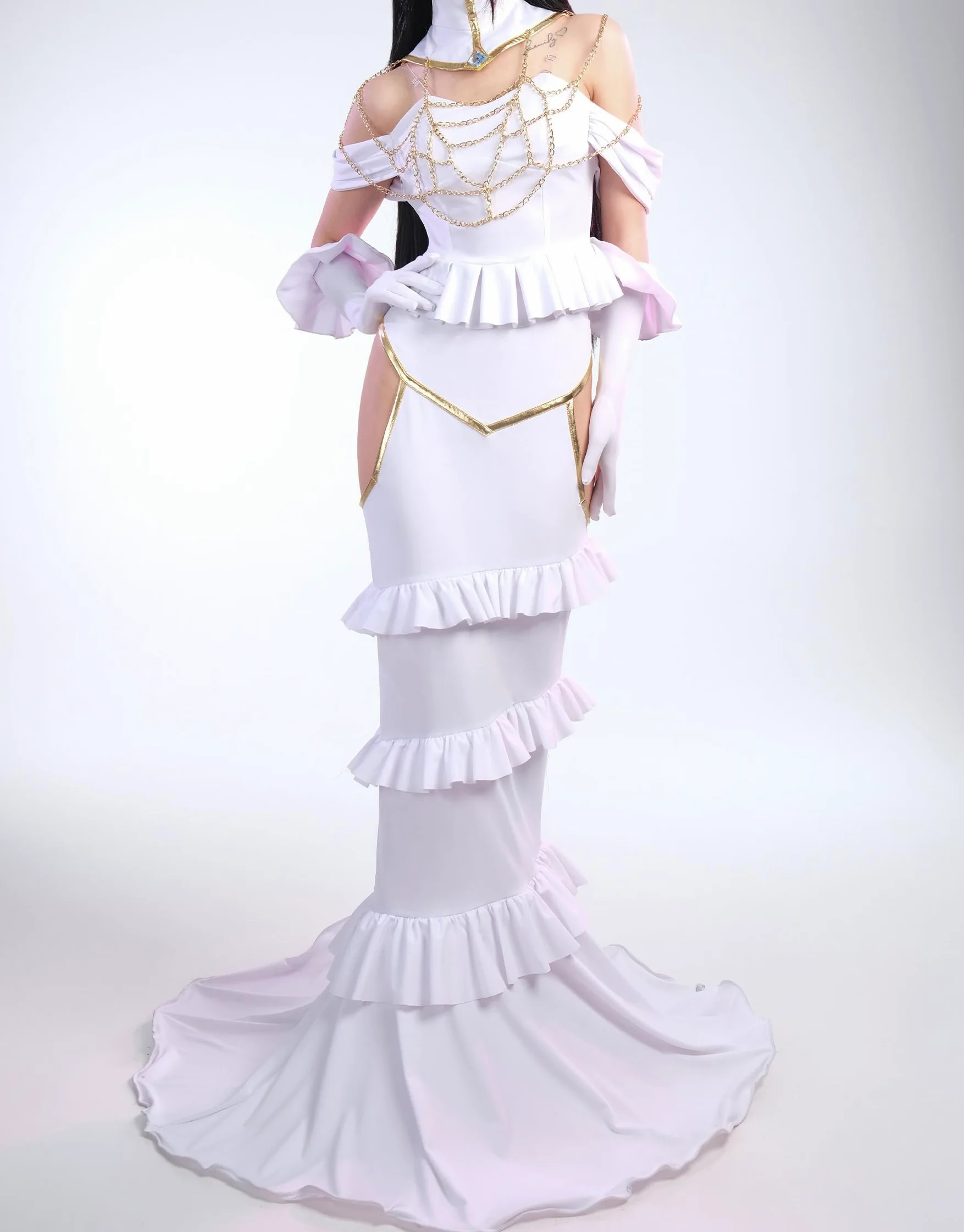 Cosplay.fm Disfraz de anime para mujer, con collar, collar, cuernos para Albedo Cosplay (L, blanco)