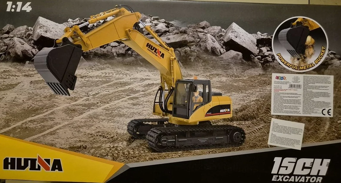 Excavadora RC Huina 1535 RC Excavadora 2,4 GHz 1:14 Pala de metal
